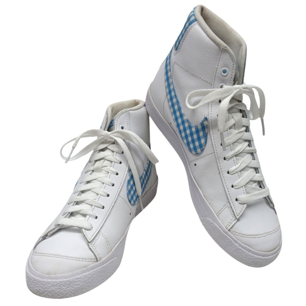 Nike Blazer Mid '77 Women's Size 7.5 White Blue Gingham Plaid Sneakers FD9163-10